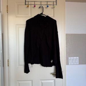 Free People Black Snap-Neck Turtleneck Sweater